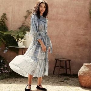 DÔEN Mountain Maxi Dress in Blue Mandevilla Vine Floral - XS